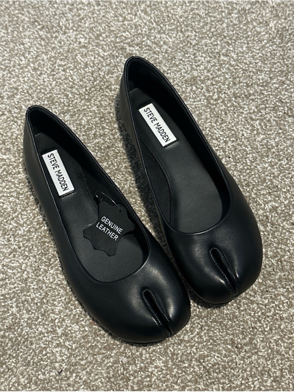 NWT Steve Madden Black Genuine Leather Tabi Flats